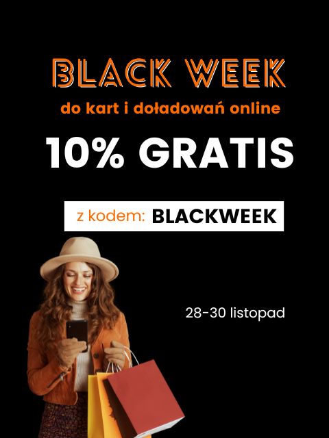 do kart i doładowań online Black week 10% GRATIS z kodem: BLACKWEEK 28-30 listopad