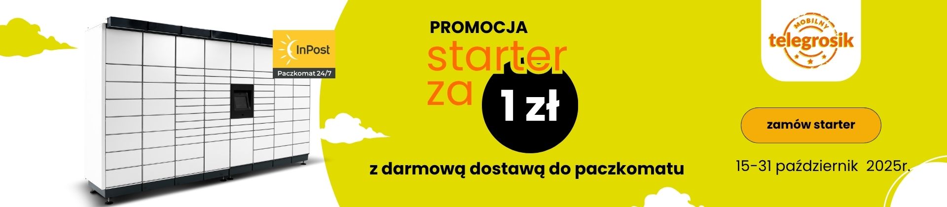 starter do sieci MOBILNY telegrosik z dostawą do paczkomatu tylko za 1 zł - do końca października!